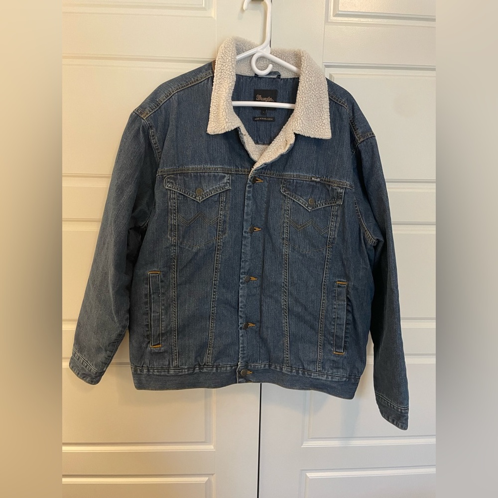 Mens Wrangler Large L Fleece Lined Denim Jacket Vintage Corduroy